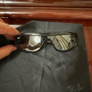 Ray-Ban Black Wraparound Sunglasses with Mirrored Lenses